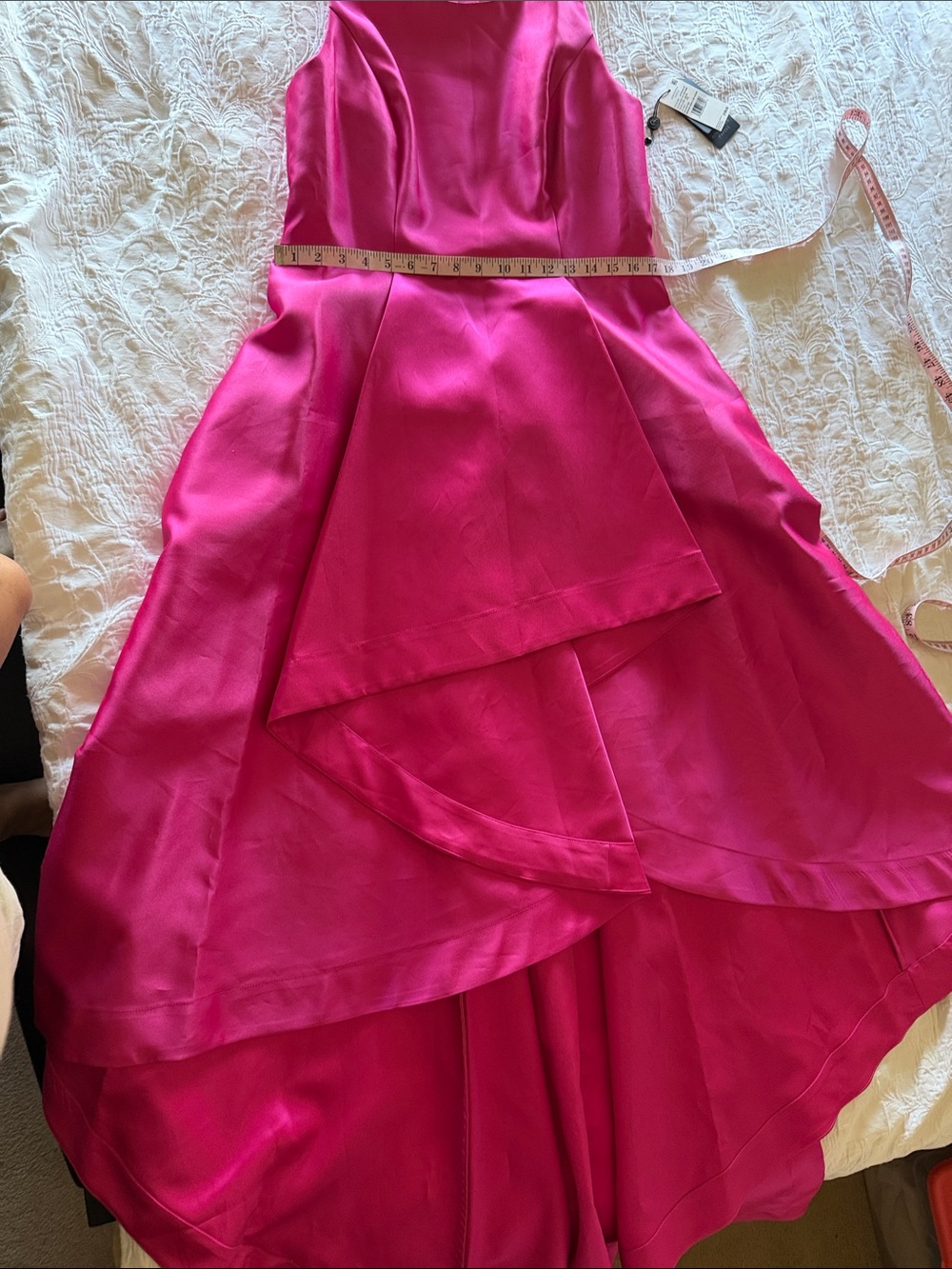 Adrianna Papell Mikado Asymmetrical Electric Pink Fit and Flare High Low Gown - Picture 10 of 13